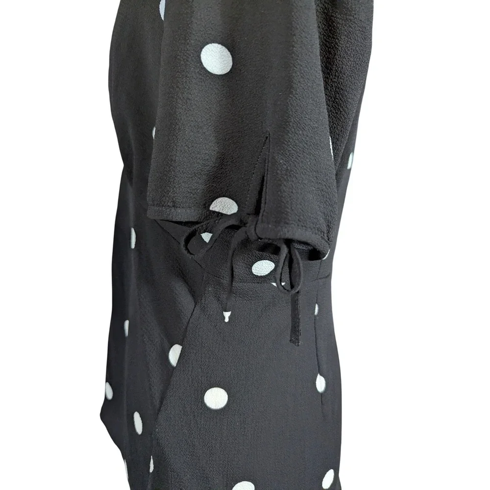 Vince‎ Camuto Blouse Womens S Black White Polka Dot Button Tie Sleeve Peplum